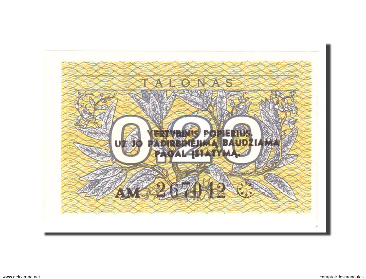 Billet, Lithuania, 0.20 Talonas, 1991, Undated, KM:30, NEUF - Lituanie