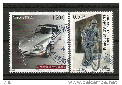 ANDORRA.Le Vélo. Samantha Bosque. Biennale Di Venezia 2013 & La Citroën DS 21. Deux Timbres Oblitérés - Used Stamps