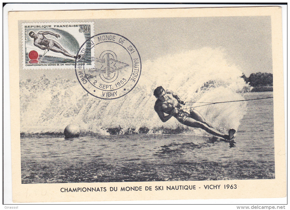 CPSM VICHY CHAMPIONNATS DU MONDE DE SKI NAUTIQUE TIMBRE MAXIMUM 1 ER JOUR 1963 - Wasserski