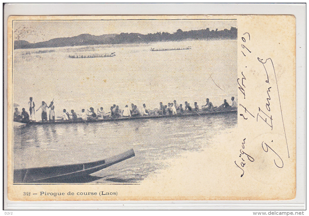 LAOS -  PIROGUES DE COURSES - DOS UNIQUE - 3.01.1904 - - Laos