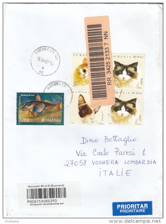 Romania 2007 - Lettera Racc. X L'Italia Affrancata Con 5 Stamps - Marcophilie