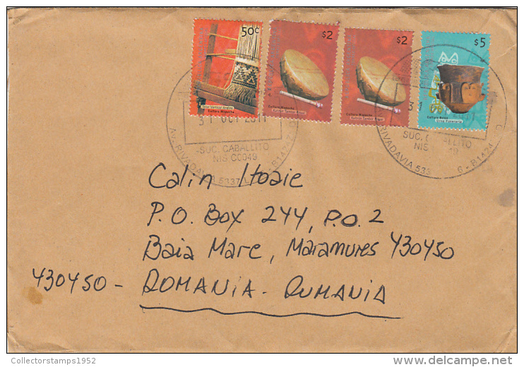 3794FM- FOLK ART, WEAVING, TAMBURINE, POTTERY, STAMPS ON COVER, 2011, ARGENTINA - Lettres & Documents