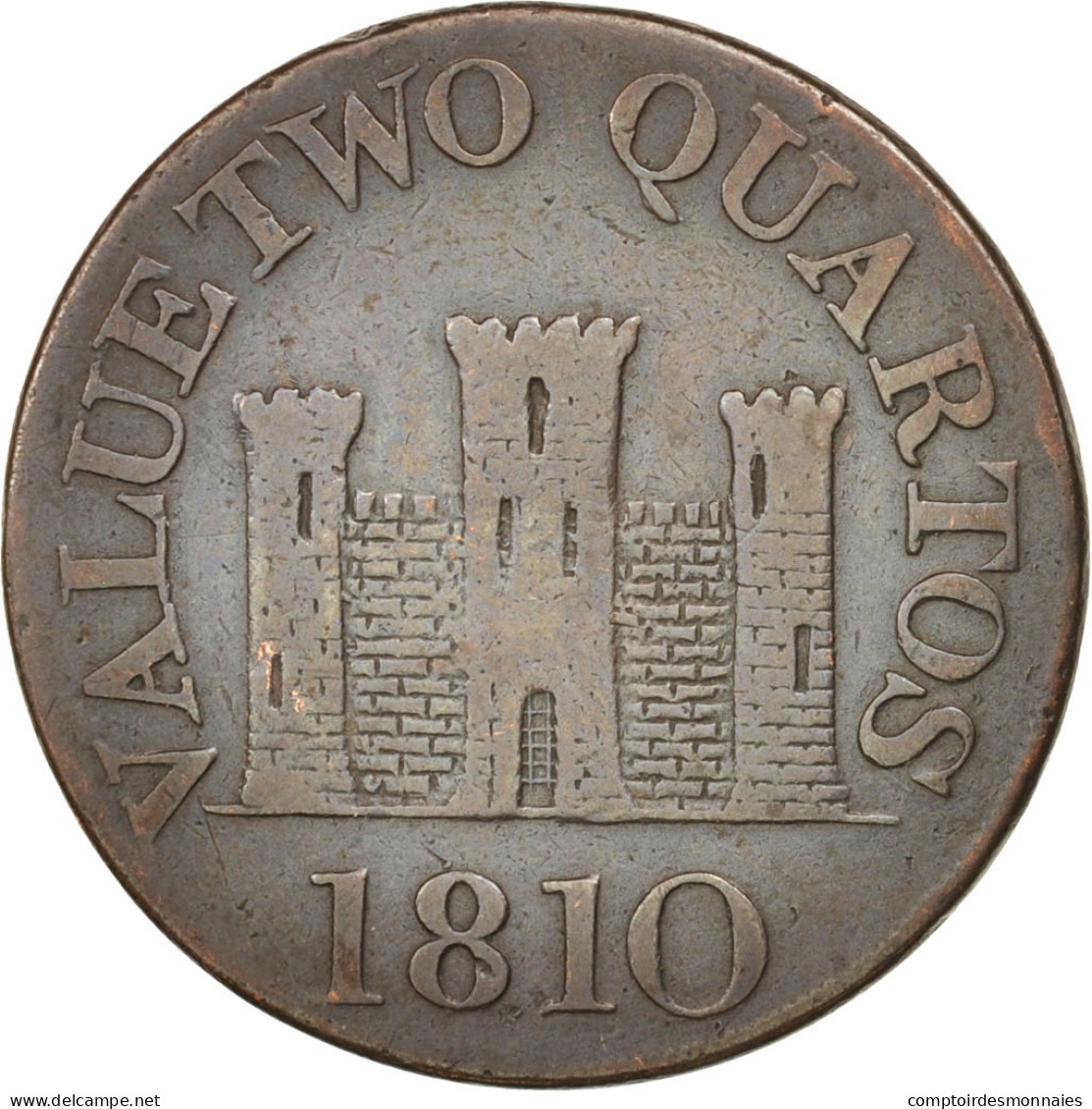 Monnaie, Gibraltar, 2 Quartos, 1810, TTB, Cuivre, KM:Tn4.2 - Gibilterra