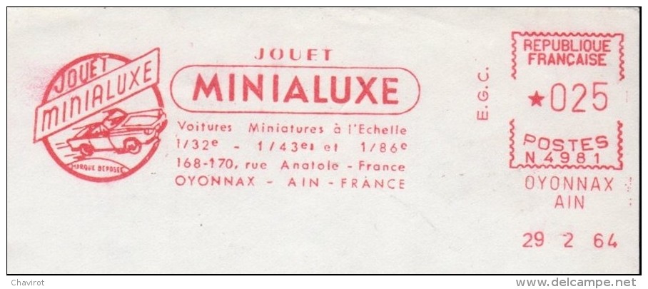 France 1964 - Jouet Minialuxe - Voitures Miniatures 1/32e 1/43e 1/86e - Oyonnax - EMA - Meter - Fragment - 29-02-1964 - Cars