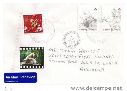 CANADA. Année Du SINGE, Sur Lettre + Timbres Naufrage HMS Erebus,O'Reilly Island., Adressée En Andorre - Nouvel An Chinois