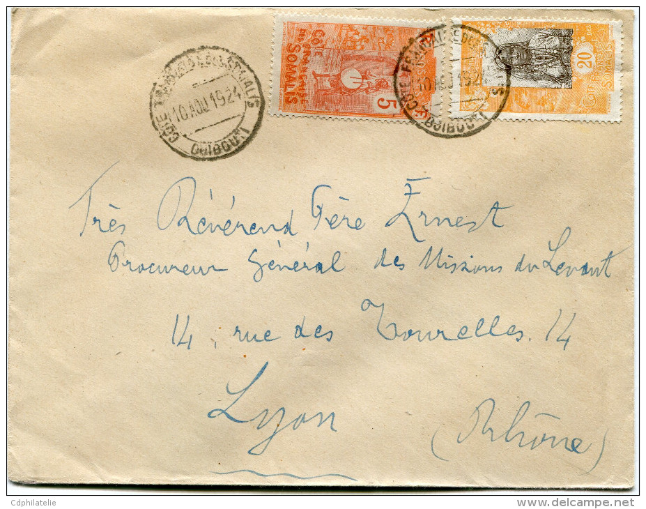 COTE FRANCAISE DES SOMALIS LETTRE DEPART COTE FRANCAISE DES SOMALIS 10 AOU 1924 DJIBOUTI POUR LA FRANCE - Lettres & Documents