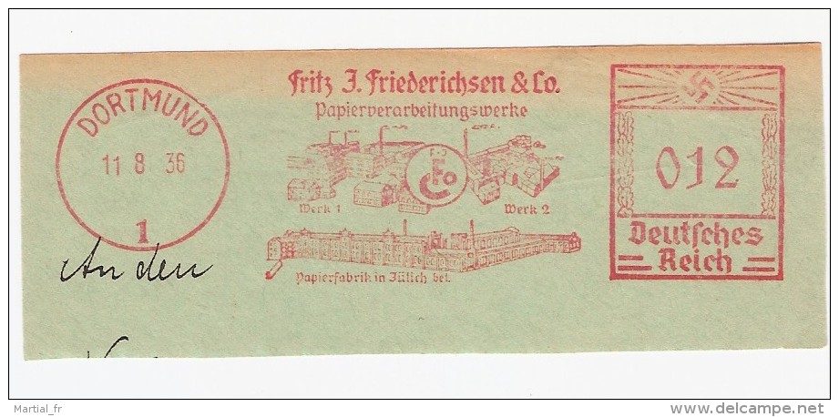 EMA ALLEMAGNE DEUTSCHLAND GERMANY ARCHITECTURE 1936 DEUTSCHES REICH BATIMENT ARCHITEKTUR PAPIER PAPER DORTMUND CHEMINEE - Milieuvervuiling