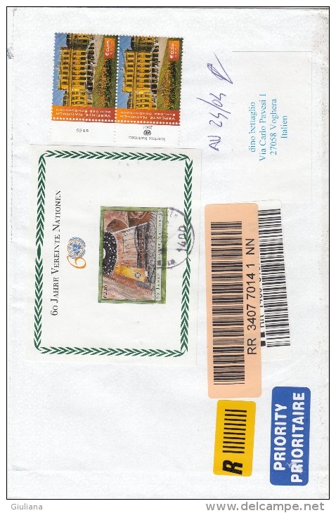 Nazioni Unite Vienna 2007 - Lettera Racc.  X L´Italia Affrancata Con 2 Stamps+foglietto - Cartas & Documentos