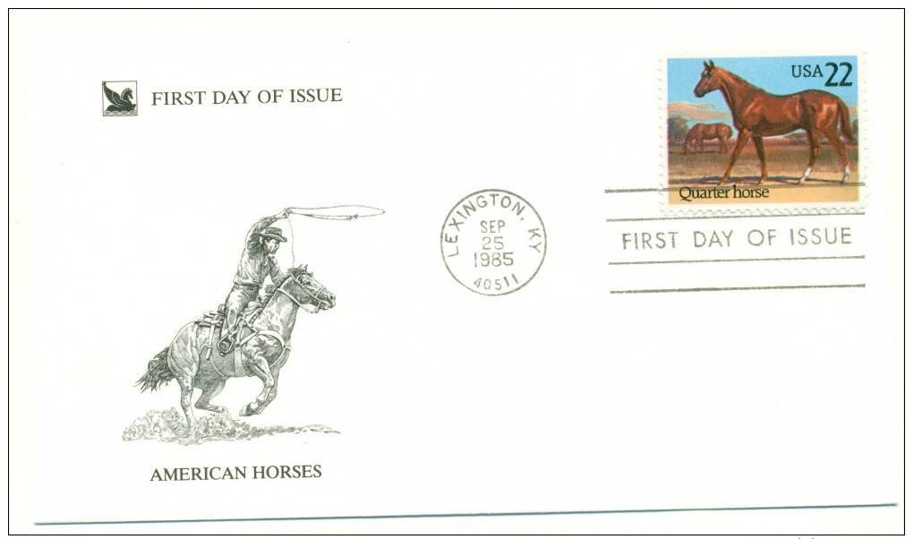 1985 USA American Horses First Day Cover - 1981-1990