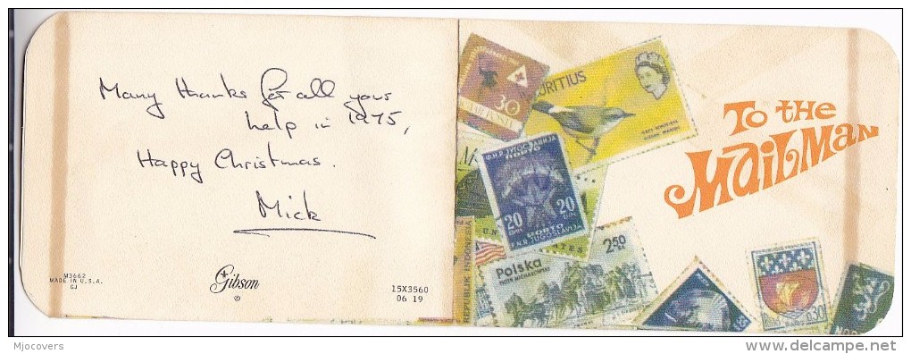 1975 MAILMAN GIFT ENVELOPE (for Putting Christmas Gift To Mailman) Depicting Pictures Of World Stamps - Cinderellas