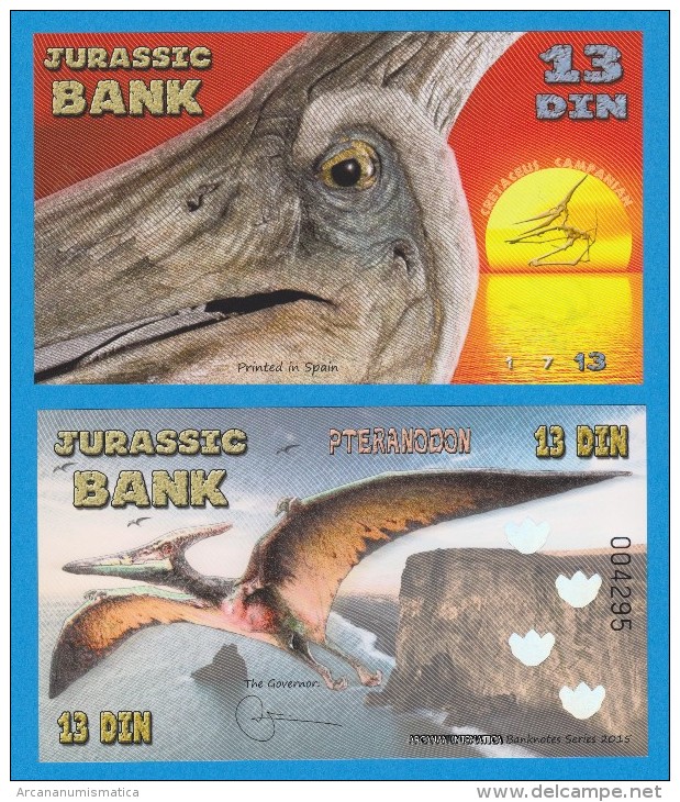 JURASSIC  BANK   13  DIN  PTERANODON   2.015  SC/UNC/PLANCHA   T-DL-11.272 - Fictifs & Spécimens