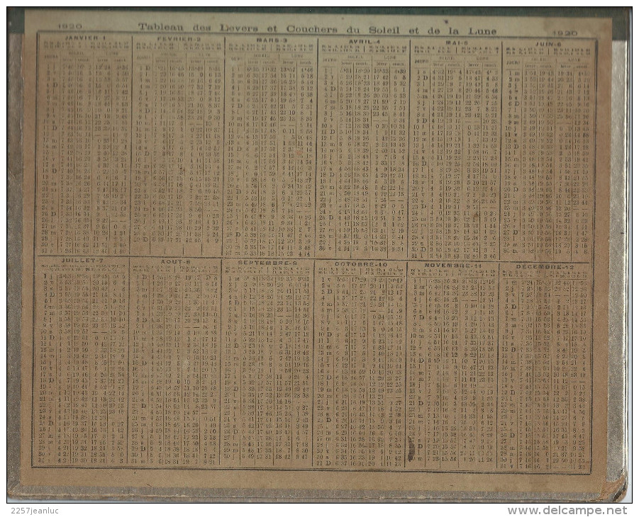 Almanach Des Postes Et Des Télégraphes 1920- Ancien Moulin Pres De Fouesnant  - Dos Tableau Des Levers Et Couchers De So - Grand Format : 1901-20