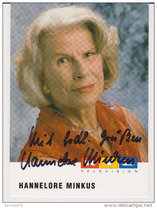 Original RTL Autograph TV Cast Card - German Actress HANNELORE MINKUS - TV Series GZSZ / Hinter Gittern - Autogramme
