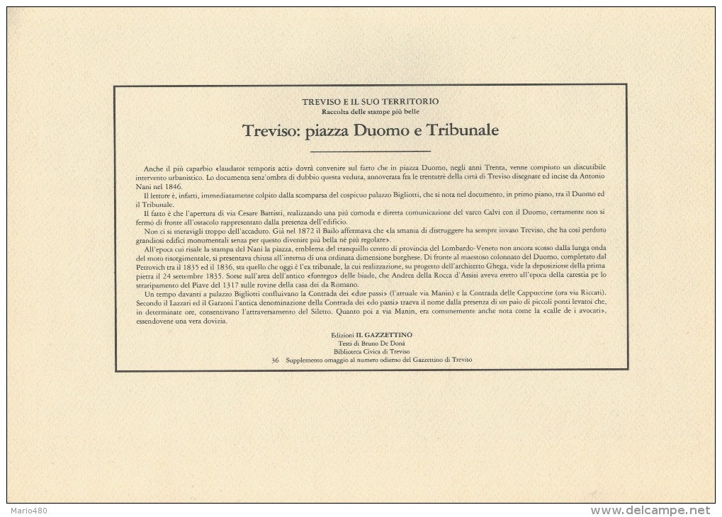 TREVISO E IL SUO TERRITORIO   TREVISO  PIAZZA DUOMO E TRIBUNALE    2 SCAN  (STAMPA CON DESCRIZIONE SUL RETRO) 22X30,5 - Treviso