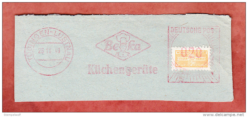 Briefstueck, Absenderfreistempel, Beka Kuechengeraete, 20 Pfg, Wohnungsbaumarke, Tuebingen-Lustnau 1949 (28489) - Autres & Non Classés