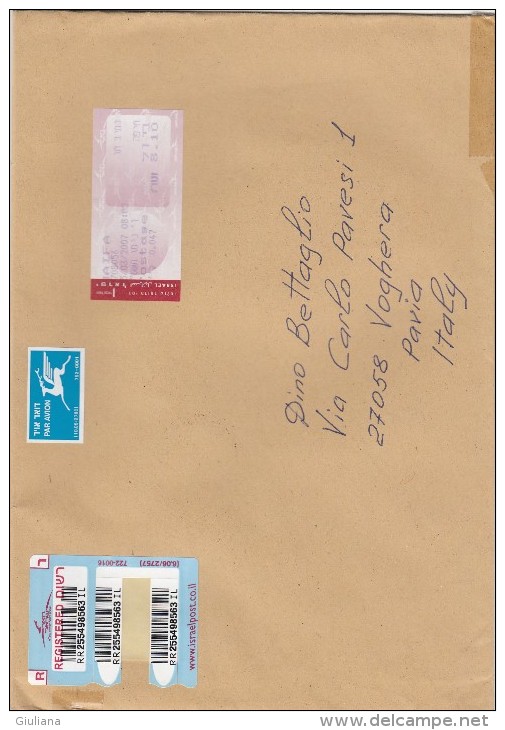 Israele  2007 - Lettera.racc.  X L´Italia Affrancata Con 1 Stamps A Targhetta - Brieven En Documenten
