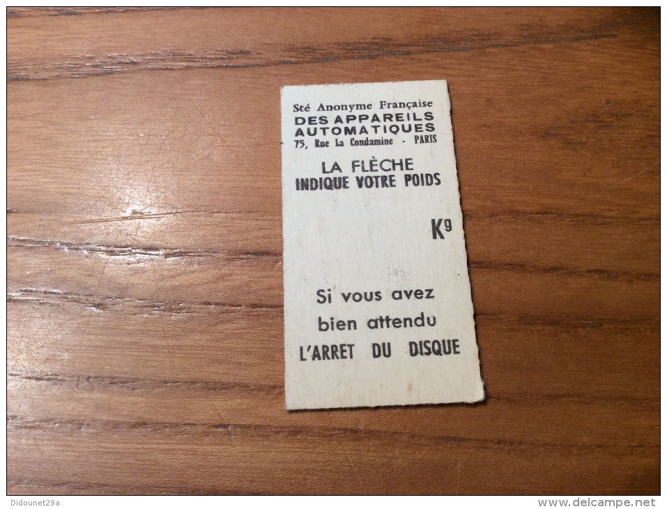 Ticket De Pesée * Sté Anonyme Française DES APPAREILS AUTOMATIQUES "VAISSEAU DE 1er RANG 17e S." (bateau, Voilier) - Sonstige & Ohne Zuordnung