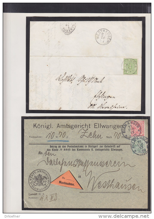 Ellwangen, auch Aalen und Umgebung, Stempelsammlung auf  107 originalen Briefstücken und 33 Belegen