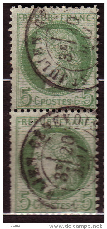 CERES - N°53 - 5c VERT PAIRE VERTICALE - OBLITERATION ST JULIEN-GENEVOIS - COTE PAIRE 25€. - 1871-1875 Cérès
