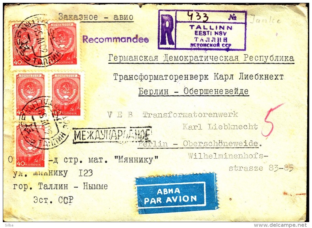 Estonia Tallinn 1958 / R Registered Letter Einschreibebrief Recommande Air Mail Par Avion - Estonia