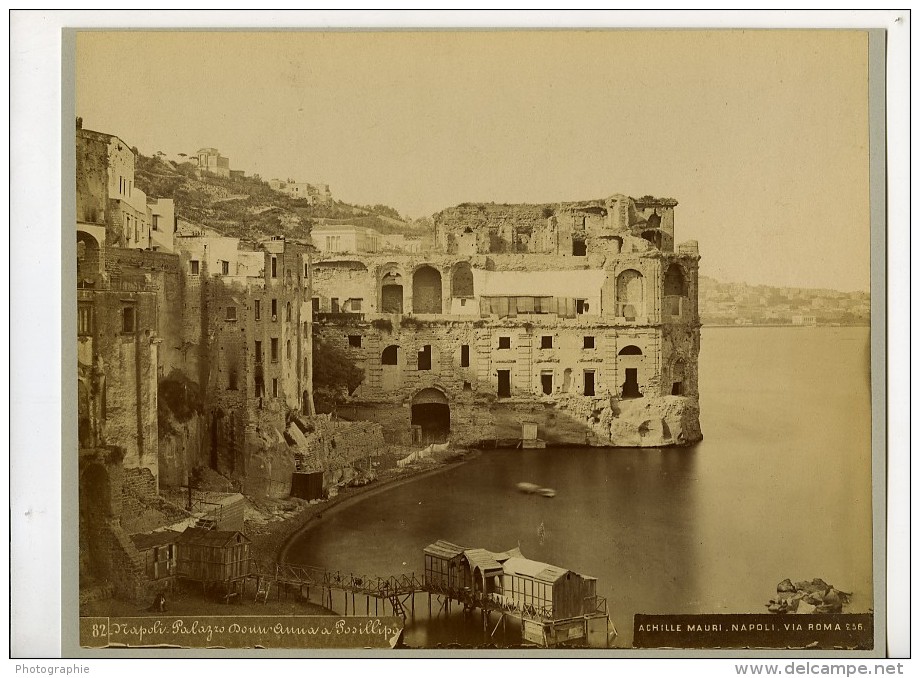 Italie Naples Napoli Posillipo Palazzo Donn´Anna Ancienne Photo Albumine Achille Mauri 1870 - Old (before 1900)