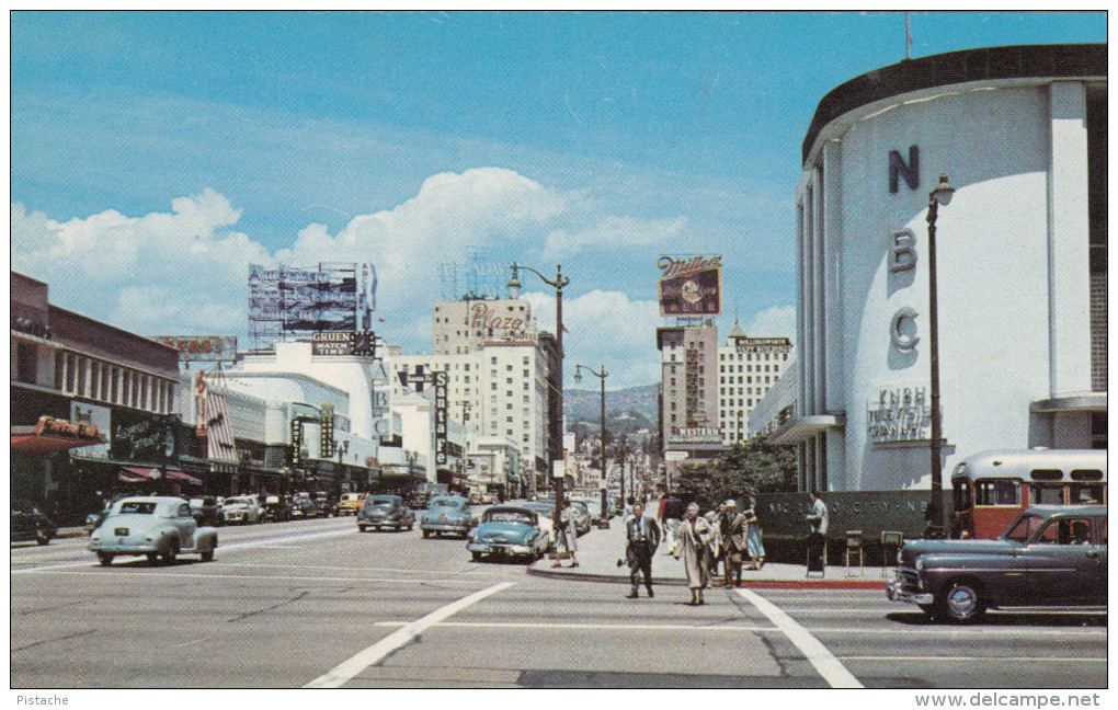 Hollywood California - Vine Street From Sunset Boulevard - 1950-1955 - Cars Animated - Unused - 2 Scans - Other & Unclassified