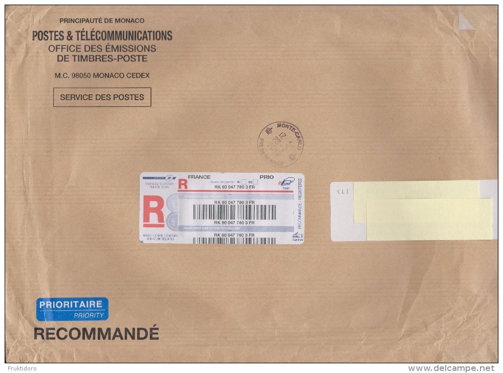Monaco Registered Letter Recommandé With Customs Declaration - 2010 - Cartas & Documentos