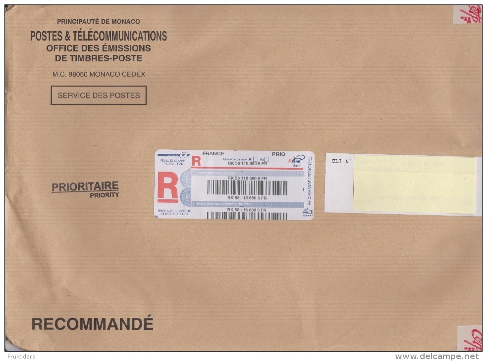 Monaco Registered Letter With Customs Declaration And Barcode - Brieven En Documenten