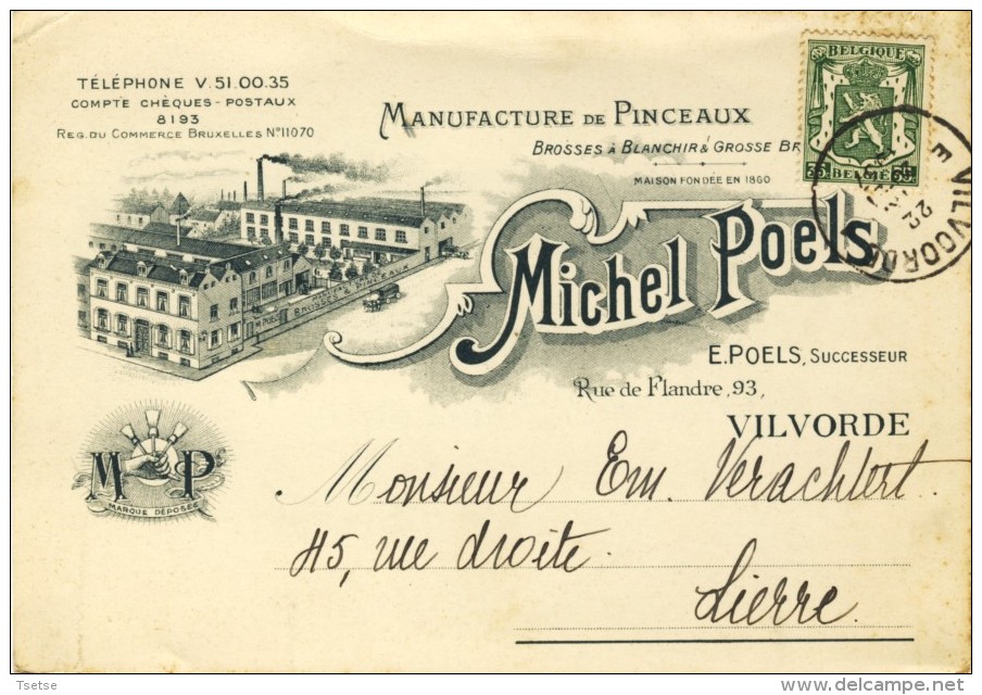 Vilvoorde / Vilvorde - Manufacture De Pinceaux Michel Poels - Reclamekaart -1937 - Vilvoorde