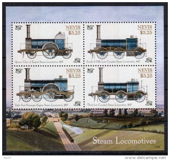 NEVIS 2014 - Locomotives Classiques à Vapeur -  BF 4 Val II Neufs // Mnh - St.Kitts E Nevis ( 1983-...)