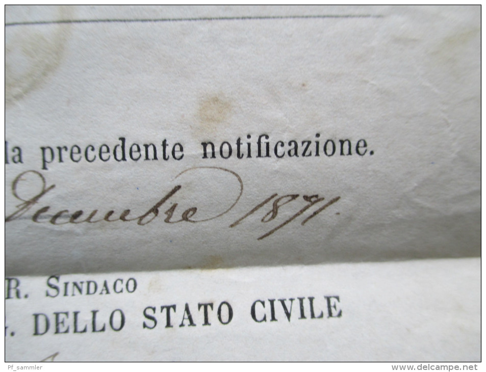 Italien 1871 Notificazione Di Cambiamento Di Residenza No 95. Municipio Sezione Statistica Di Lugo. Viele Stempel