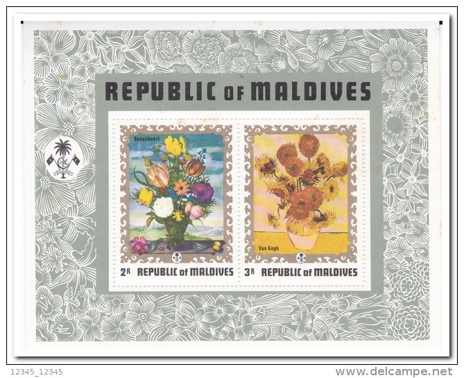 Maldiven 1973, Postfris MNH, Flowers, Painting ( Paperrest ) - Maldiven (1965-...)
