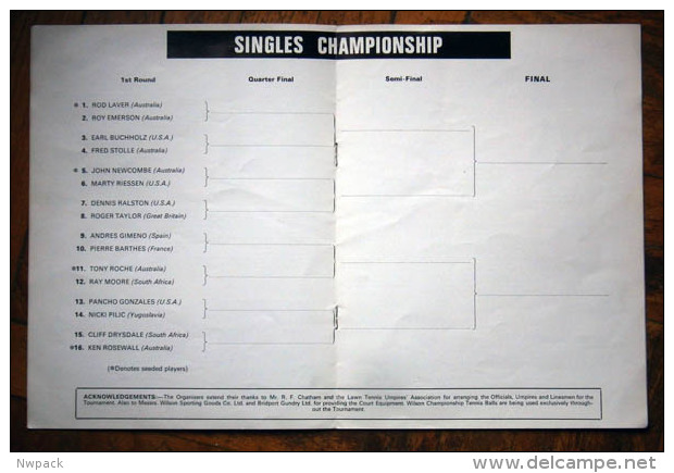 Tennis Championships Wembley 1968, Great Britain - Official Programme, Laver, Emerson,Taylor,Newcombe,Roche,Rosewall - Uniformes Recordatorios & Misc