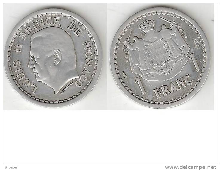Monaco 1 Franc 1943  Xf+ Catalog Val 2016 = 17,5$ - 1922-1949 Louis II.