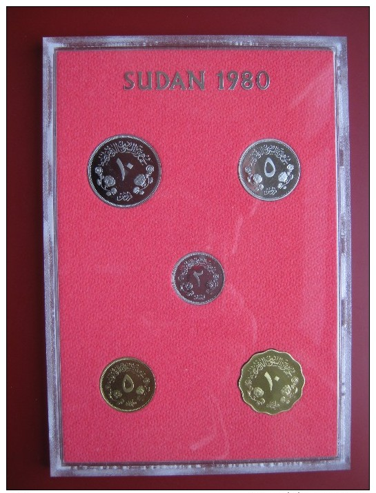 Democratic Republic Of Sudan 1980 5 Coin Set Cased Proof Royal Mint Envelope With Info Card - Sudan