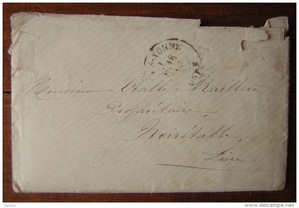 Lettre De 1879 Pour Noirétable (Loire), Postée Dans L' Yonne à Monsieur Vialle, Marques Postales - Manuscrits
