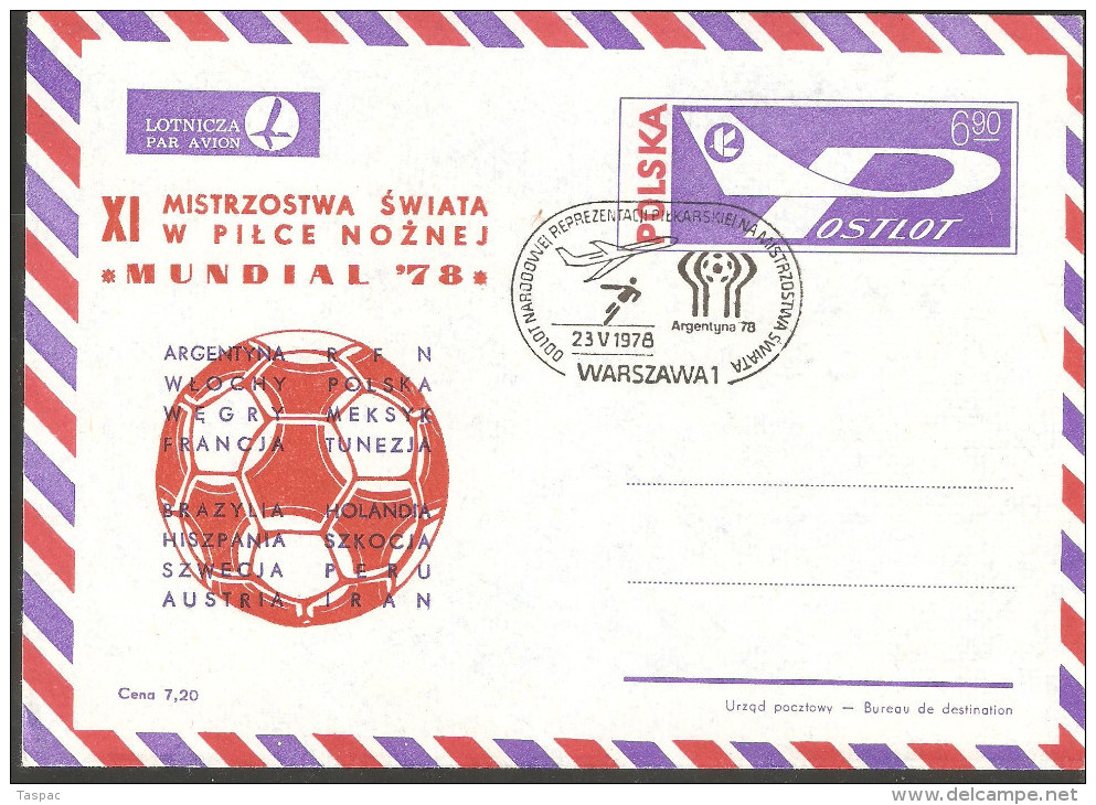 Poland 1978 Postal Stationery Mi# LU 11 I - Overprinted - With Special Cancel - Argentina ´78 / FIFA World Cup Soccer - Stamped Stationery