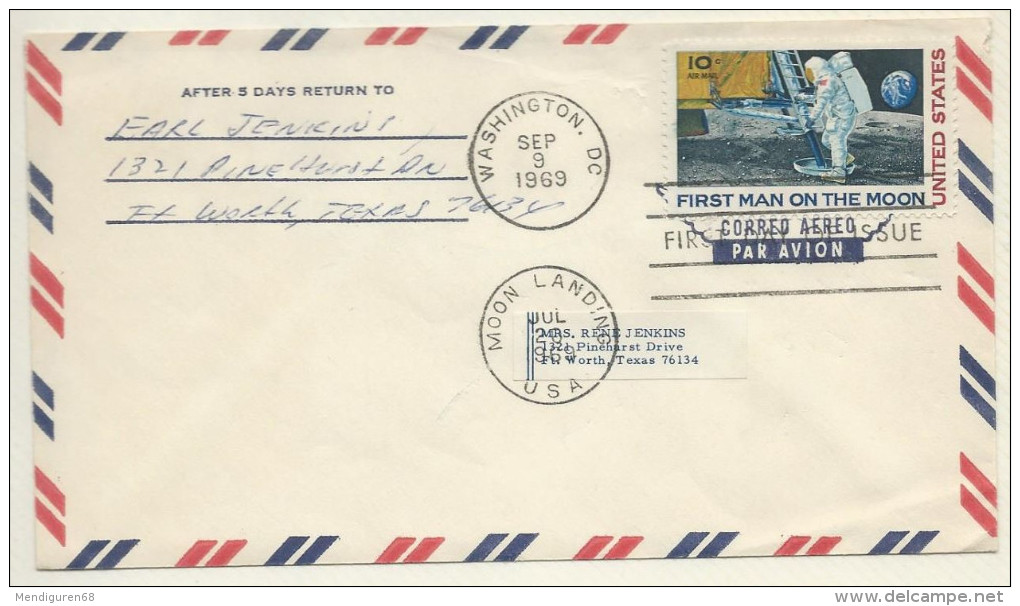 VERINIGTE STAATEN ETATS UNIS USA 1969 Moon Landing 10c AIR MAIL MI 990 SG PA72 YV A1367	SC C76 - 1961-80