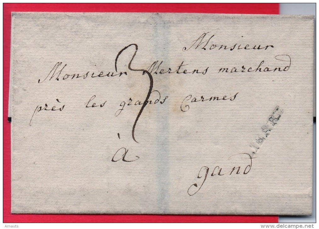 Voorloper Van Lier LIERRE  (zwart) Naar Gand  Gent 5 Avril 1793 GOYVAERTS Zie Scan + Watermerk Stempel Op Achterzijde - 1794-1814 (Période Française)