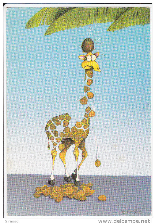 CPSM GIRAFE FACON PUZZLE RECEVANT NOIX DE COCO DESSIN B MARTIN - Jirafas