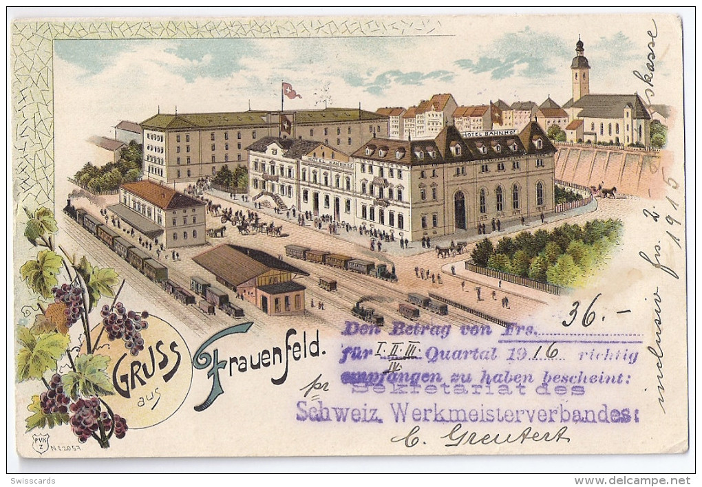 FRAUENFELD: Litho Mit Bahnhof Und Eisenbahn, Züge, Kutschen ~1900 - Frauenfeld