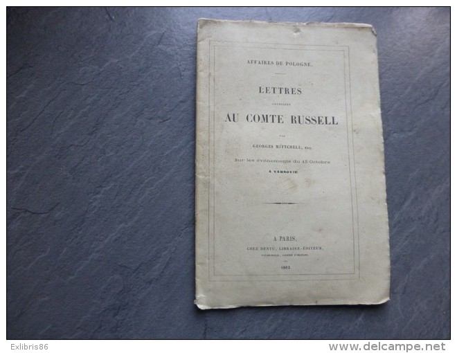 Affaires De Pologne, Lettres Au Comte Russell, Par Georges Mittchell, Sur Les événements De Varsovie, 1862 ; Ref C 27 - 1801-1900