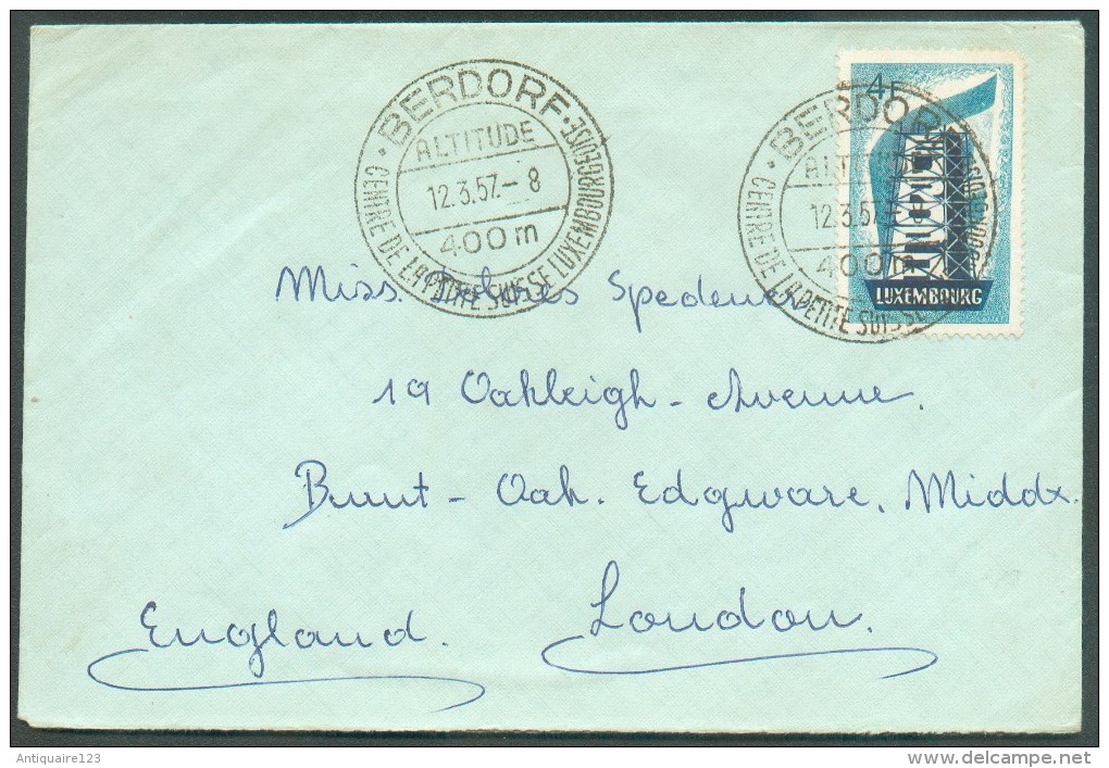 4 Fr. EUROPA 1957 Obl. Dc BERGDORF Altitude Sur Lettre Du 12-3-1957 Vers Londres - 10984 - FDC