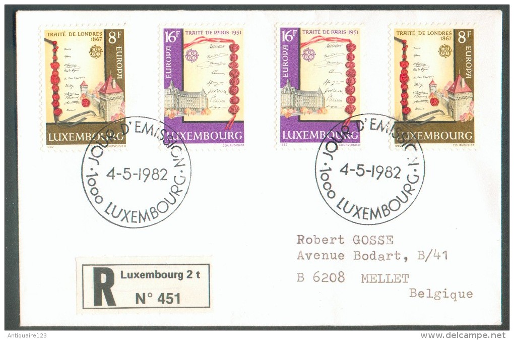 Série TRAITE De PARIS 1951 Obl. Sc LUXEMBOURG Sur Enveloppe Recommadnée Du 4-5-1982 Vers Mellet - 10987 - FDC