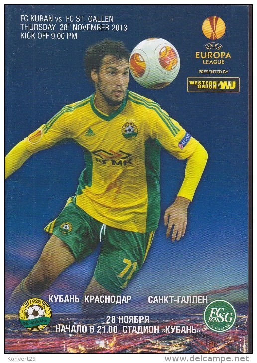 Russian Football. Official Program. UEFA EUROPA LEAGUE. 28.11.2013. FC Kuban - FC St. Gallen. - Livres