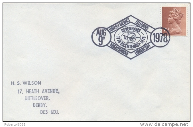 Great Britain 1978 Special Cancel On Cover London 200th Anniversary Of Debenhams - Usines & Industries