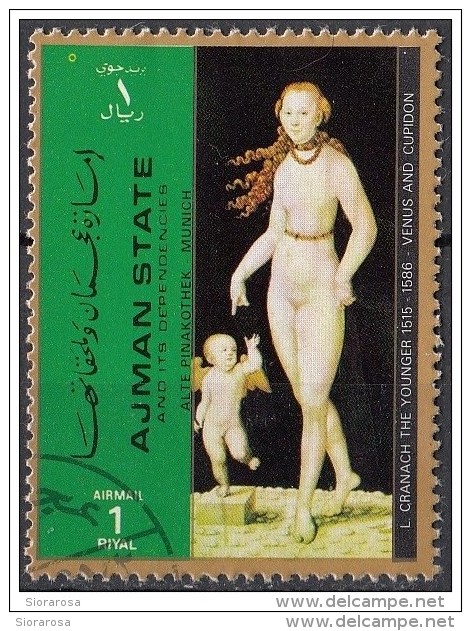 2534  Ajman 1972  " Venere E Cupido " - Quadro Dipinto Da Lucas Cranach Il Giovine - Rinascimento Paintings Tableaux - Ajman