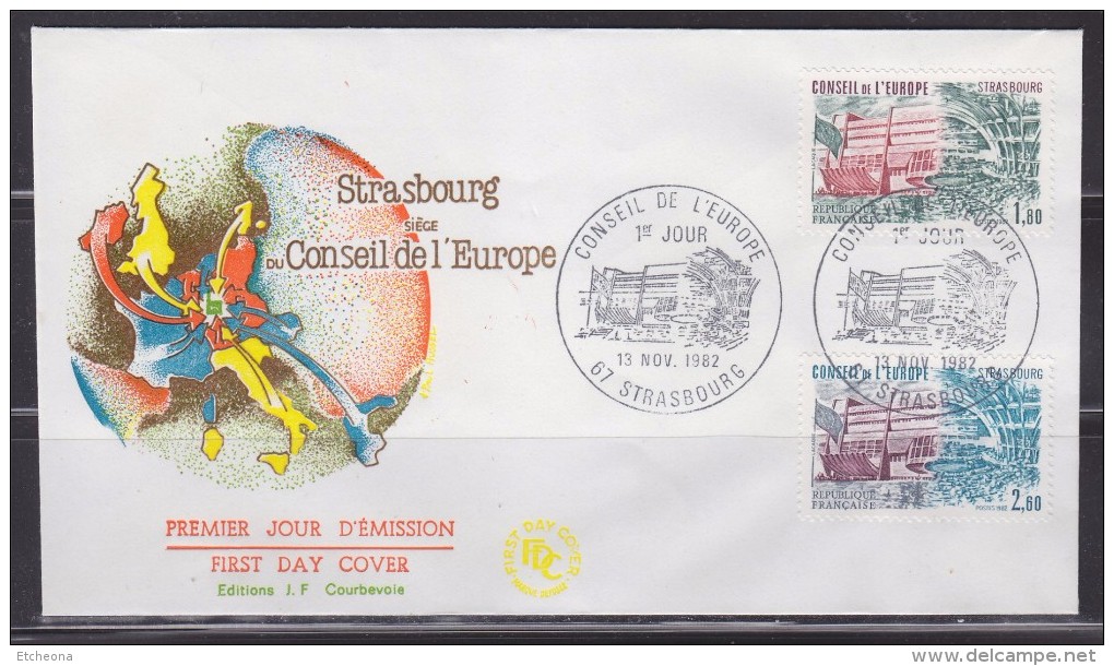 = Conseil De L'Europe 1982 Enveloppe 1er Jour Strasbourg 13.11.82 N°S73 Et S74 Le Bâtiment - Lettres & Documents