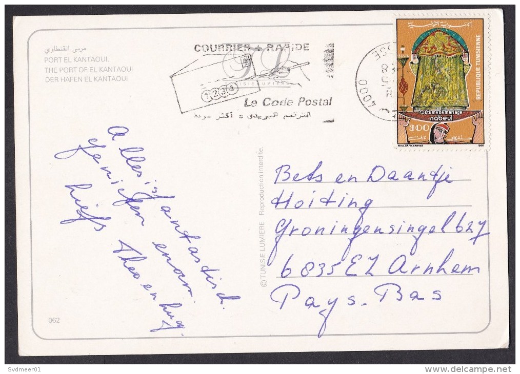 Tunisia: PPC Picture Postcard To Netherlands 1988, 1 Stamp, Wedding Costume, Card: Port El Kantoui (traces Of Use) - Tunesië (1956-...)