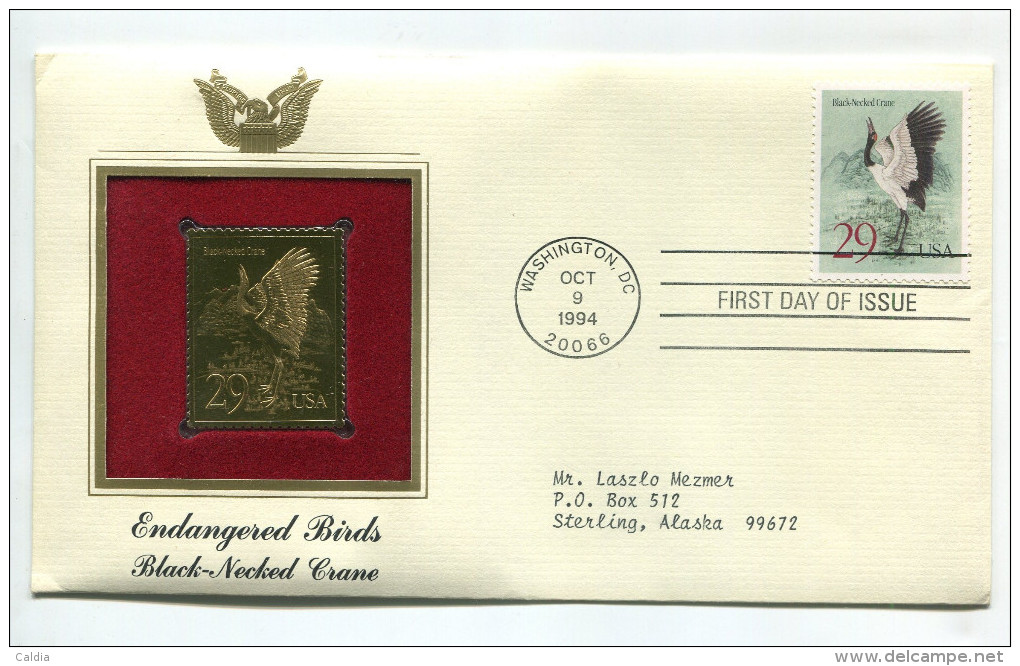 C Great Americans "" Endangered Birds - Black-Necked Crane """ Gold Stamp Replica 1964 FDC/bu/UNC - Otros & Sin Clasificación